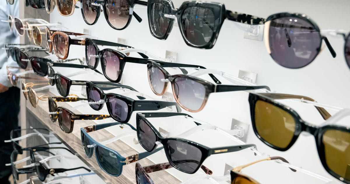 A display of sunglasses at an eye doctor's office.